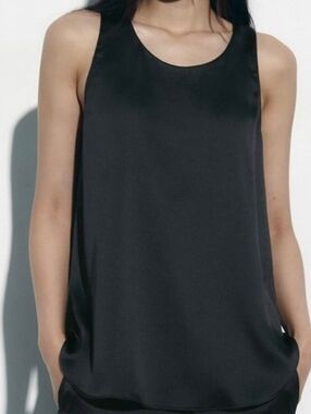 WOMEN'S NWOT ZARA CLASSIC BLACK SILK LIKE TOP BLOUSE TANK TOP  SHIRT SZ S $36